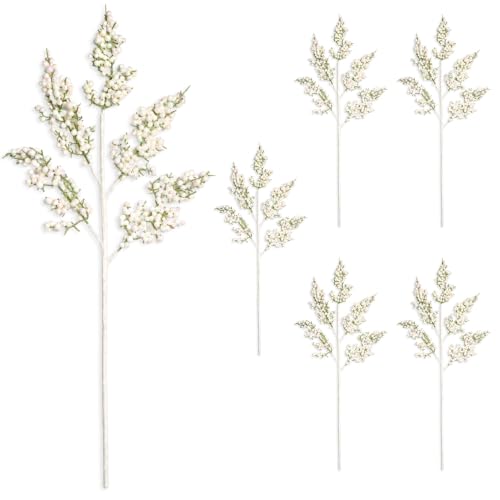 Christmas Small Berry Picks, Glitter Stems, 50cm Iridescent White, 6Pcs - Glitter Berry Clusters, Artificial Branches for Wreaths, Garlands, Vases, Table Centrepieces, Festive Floral Arrangements