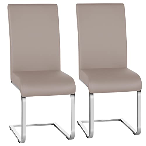 Yaheetech 2pcs Dining Chairs Leather Chairs for Kitchen Dining Room with High Back and Metal Legs Modern/Stylish Dining Furniture Light Brown