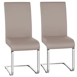 Yaheetech Dining Chairs Set of 2 Faux Leather High Back Chairs Light Brown