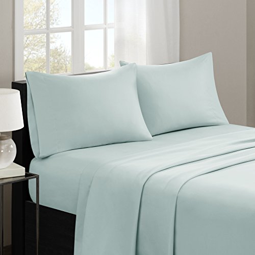 "Madison Park 3M Microcell Color Fast, Wrinkle and Stain Resistant, Soft Sheets with 16"" Deep Pocket All Season, Cozy Bedding-Set, Matching Pillow Case, Twin, Seafoam"