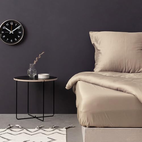 Luxurious Satin Double Small Fitted Sheet, 100% Cotton, 130 x 190 + 30 cm, 210 Thread Count, Beige, Soft, Durable, Machine Washable at 30°C