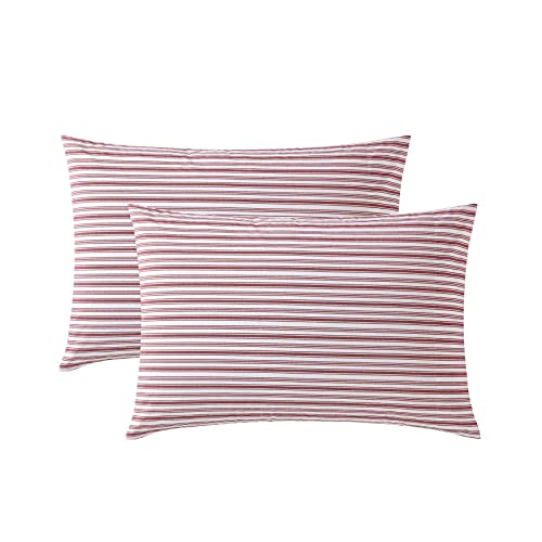 "Nautica - Standard Pillowcase Set, 2-Piece Cotton Percale Bedding, Casual Home Decor (Coleridge Stripe Red, 20"" x 30"")"