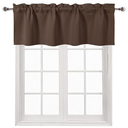 DWCN Blackout Valance for Windows Rod Pocket Window Valance Curtains 52 x 18 inch long for Bedroom Living Room, 1 Brown Panel