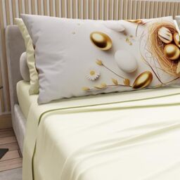 PETTI Artigiani Italiani - Easter Cotton Sheets with Pillowcases in Digital Print, Double Maxi, Complete Top and Bottom Sheet with Corners, 24 Cream, Made in Italy