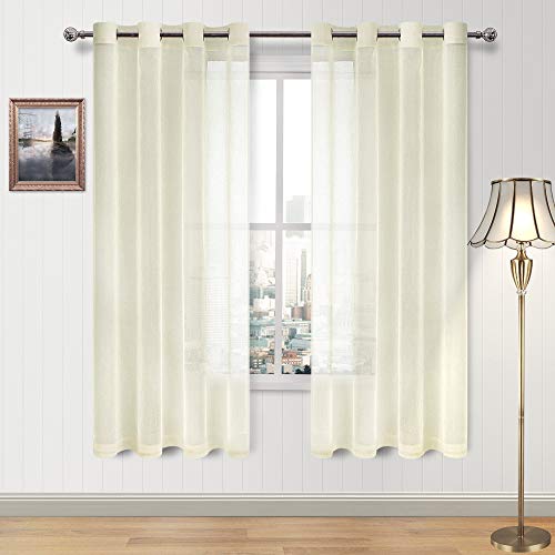 DWCN Ivory Sheer Curtains for Bedroom - Semi Transparent Voile Grommet Window Curtains for Living Room/Patio Door, Set of 2 Panels, 52 x 63 Inch Length