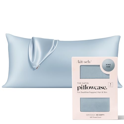 Kitsch Satin Pillowcase King Size, Softer Than Mulberry Silk Pillowcase for Hair and Skin, Breathable Smooth Cooling Pillow Covers 19x36 Inches with Zipper, Gifts for Women Mom Men, Haze Blue, 1 Pack