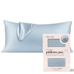 Kitsch Satin Pillowcase King Size, Softer Than Mulberry Silk Pillowcase for Hair and Skin, Breathable Smooth Cooling Pillow Covers 19x36 Inches with Zipper, Gifts for Women Mom Men, Haze Blue, 1 Pack