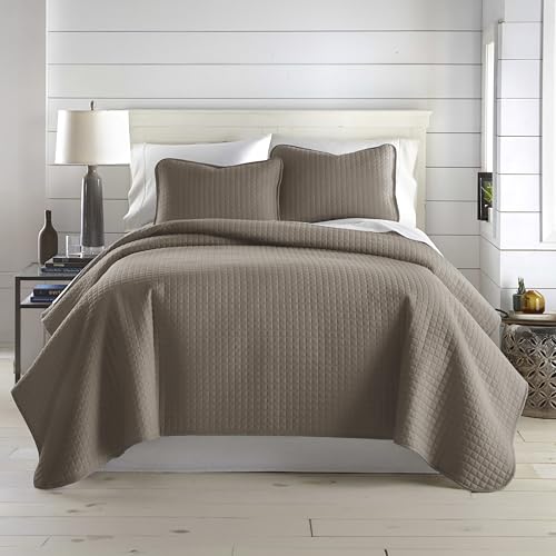 Southshore Fine Living, Inc. Quilts, Full/Queen Size Quilt Bedding Set, Easy Care Stain & Pet Hair Resistant Bedding, Coverlet Queen Size/Full Size Bedspread with 2 Pillow Shams, Dark Taupe