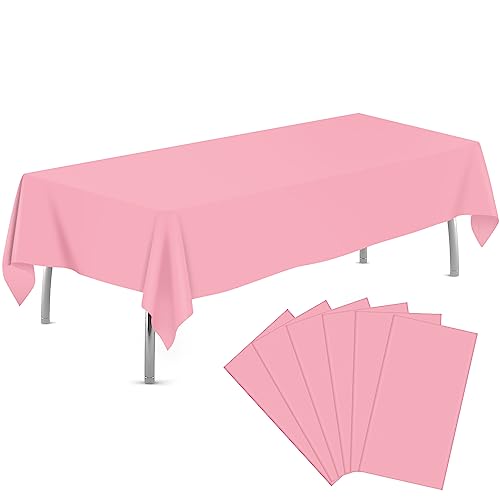 "tujol Pink 6 Pack Plastic Table Cloth 54"" x 108"", Disposable Tablecloths Rectangle Table Cover, Plastic Tablecloths for Parties"