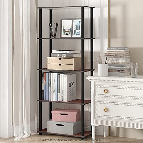 Furinno TURN-N-TUBE Tool-Free 5-Tier Book Shelf, Cherry Oak
