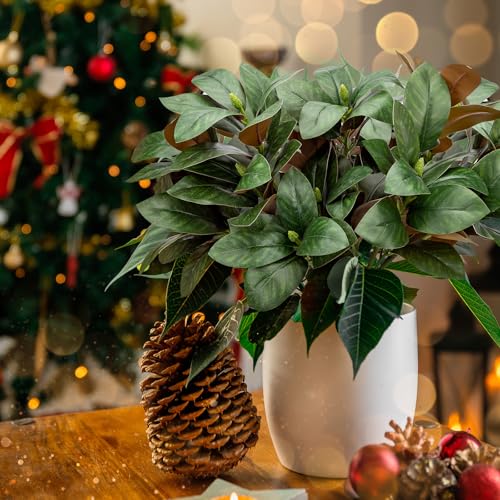 OBDXZHC 4 Pcs Artificial Magnolia Leaves Branches 30 Inch Each with 3 Branches with Magnolia Fruit Faux Stems for Indoor Outdoor Home Wedding Floral Arrangement Decoration