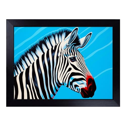 Lap Tray with Bean Bag Cushion, Zebra Op Art - Handmade in the UK, Raised Wooden Edge, Padded Cushion, Heat-Resistant Wipe-Clean Surface, for Meals, Laptops and Crafts