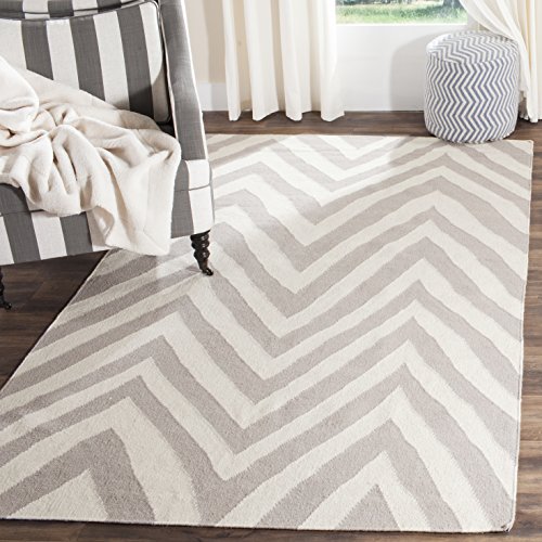 Safavieh Contemporary Indoor Flatweave Rectangle Area Rug, Dhurrie Collection, DHU568, in Grey / Ivory, 152 X 244 cm for Living Room, Bedroom or Any Indoor Space
