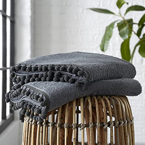 GC GAVENO CAVAILIA Luxury Pom Pom Pure Cotton 550 GSM Hand OR Bath Towels OR Ultra Soft Super Absorbent Bath Sheets, Pack of 2 Bath Sheet, Charcoal