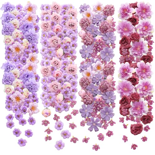 Geosar 120 Pcs Artificial Flowers Bulk Mini Silk Flower for Crafts Fake Small Flowers Heads Floral Arrangement Decor for Spring DIY Wreath Wedding Bouquet Decoration(Purple,Coquette Style)