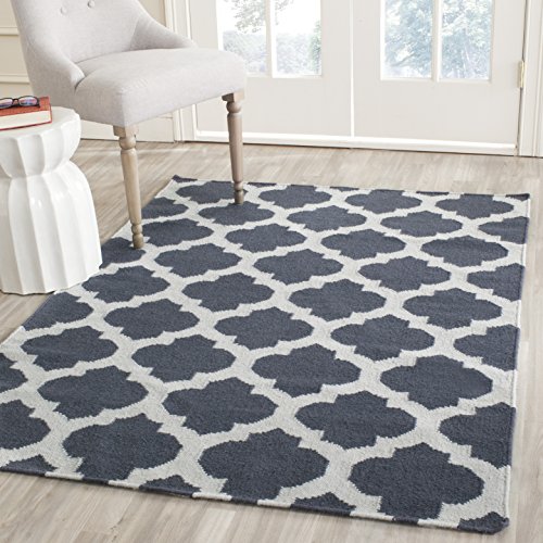 Safavieh Contemporary Indoor Flatweave Rectangle Area Rug, Dhurrie Collection, DHU623, in Blue / Ivory, 91 X 152 cm for Living Room, Bedroom or Any Indoor Space
