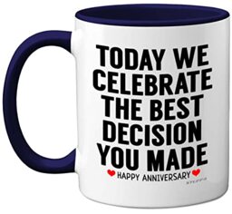 Stuff4 Anniversary Mug for Her or Him, Funny Coffee Mug for Women and Men - Gifts Girlfriend, Presents Boyfriend, Perfect Anniversary Christmas Valentines Birthday, 11oz Ceramic Navy Blue