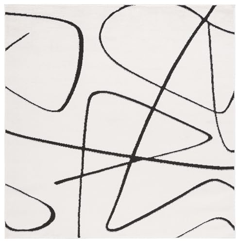 Safavieh Geometric Rug for Living Room, Dining Room, Bedroom - Melody Collection, Short Pile, in Ivory and Black, 88 X 144 cm