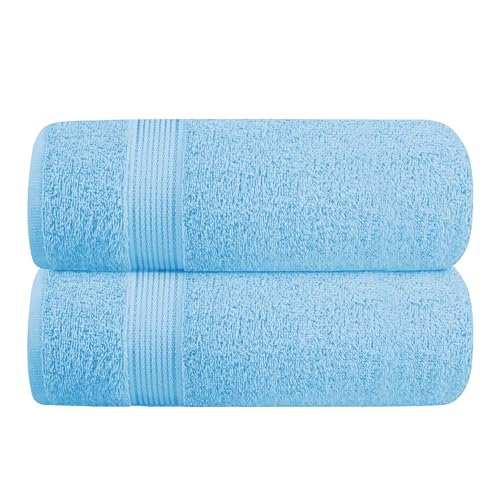 BELIZZI HOME Cotton 2 Pack Oversized Bath Towel Set 28x55 inches, Large Bath Towels, Ultra Absorbant Compact Quickdry & Lightweight Towel, Ideal for Gym Travel Camp Pool - Sky Blue
