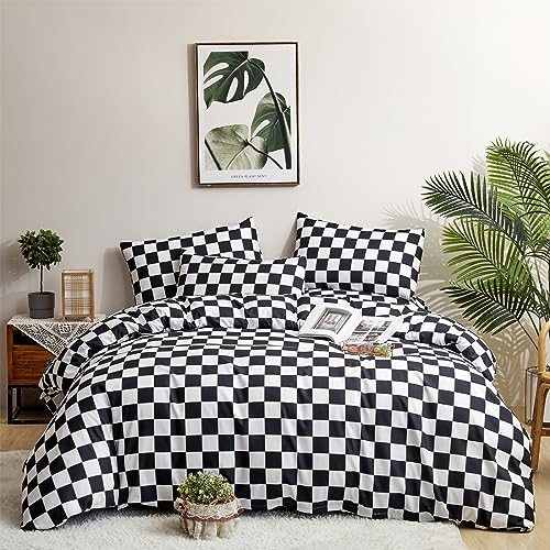 Houseri Black and White Plaid Comforter Set King Black Grid Bedding Comforter King Size Men Women Modern Checkerboard Comforters Sets Elegant Buffalo Checkered Gingham Bed Quilt Blanket King Comforter
