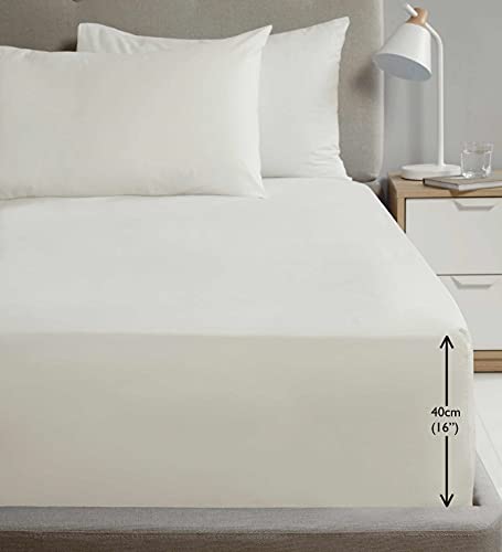 Rapport Home King Size Fitted Sheet Extra Deep 40cm Depth Cream Soft Easy Care Non-Iron Percale Bed Sheet – 16 inch Pocket