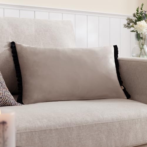 furn. Wylder Tilly Velvet Polyester Filled Cushion - Lace/Black - 30x50cm