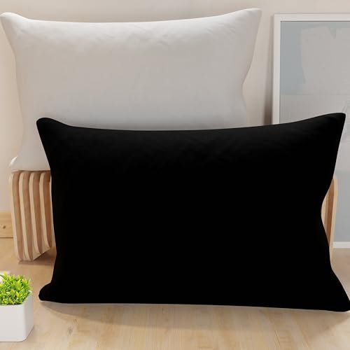 PETTI Artigiani Italiani - Pair of Pillow Cases 70 x 40 cm in Microfibre, Pillows for Bedroom Furniture, Sofa, Set of 2 Cushion Covers, Reversible Pillowcase Black Light Grey