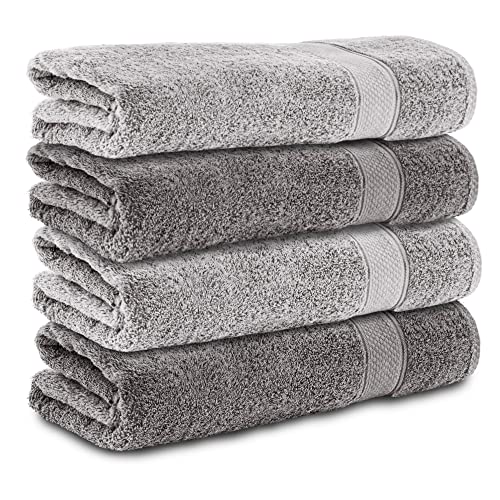 Komfortec Set of 4 Bath Towels 70 x 140 cm 100% Cotton 470 g/m² Terry Cloth Soft Anthracite Grey/Silver