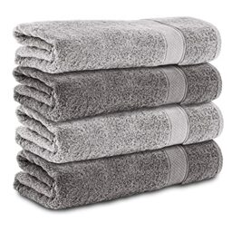 Komfortec Set of 4 Bath Towels 70 x 140 cm 100% Cotton 470 g/m² Terry Cloth Soft Anthracite Grey/Silver