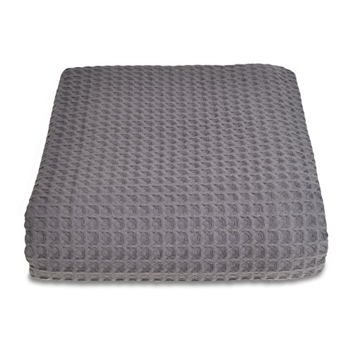 Allure Waffle Throw Blanket, 100% Cotton Luxury King Size Bedspread, 225 x 250cm (Charcoal Grey)