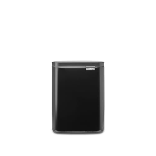 Brabantia - Bo Waste Bin 7L - Small & Stylish Rubbish Bin - Easy Open and Soft Closing Lid - Hygienic & Space Efficient - Wall Mountable - for Bathroom, Toilet, Home Office - Matt Black
