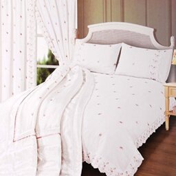 Sophie Double Duvet Quilt Cover Flowers Lace Trim Embroidered Bedding Set White