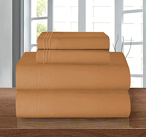Elegant Comfort Luxury Soft 1500 Thread Count Egyptian 4-Piece Sheet Premium Hotel Quality Wrinkle and Fade Resistant Bedding Set, Deep Pocket up to 16inch, Twin XL, Light Brown