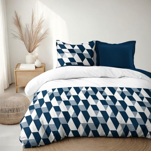 Home Linge Passion Duvet Cover Set 220 x 240 cm – 3 Pieces – Soft Cotton Percale – Duvet Cover + Pillowcase – Petrol Blue – La Gypsy Model