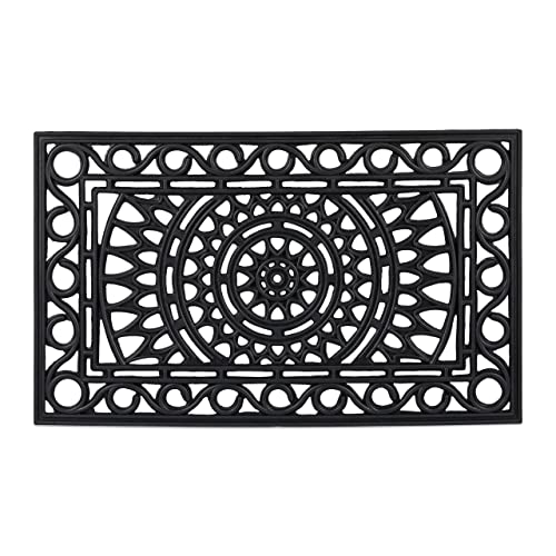 Relaxdays Rectangular iron look Doormat, 45 x 75 cm, Door Mat Inside & Outside, Non-Slip, Shoe Wiper, Black