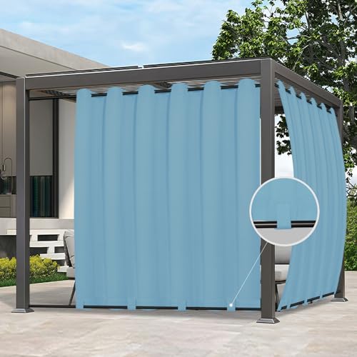 Easy-Going Outdoor Curtains Waterproof Windproof Weatherproof Curtain for Patio, Cabana, Porch, Pergola and Gazebo, Grommet Top and Tab Bottom Drape, 1 Panel, 110x96 inch, Sky Blue