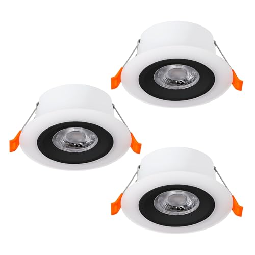 Eglo Set of 3 recessed LED spot Lights Calonge, Round spotlights for Dropped Ceiling, downlights Made of Black and White Plastic, Warm White, Ø 2.8”