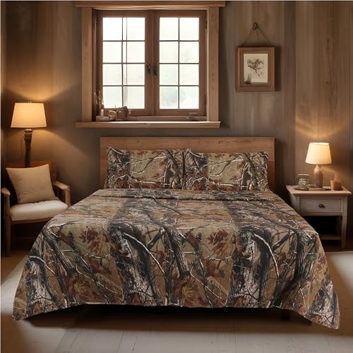"Realtree All Purpose Camo Bedding Twin Sheet Set 3 Piece Polycotton Rustic Farmhouse Bedding for Lodge, Cabin & Hunting Bed Set – Perfect for Outdoor Camouflage Bedroom - (39""x75"")"