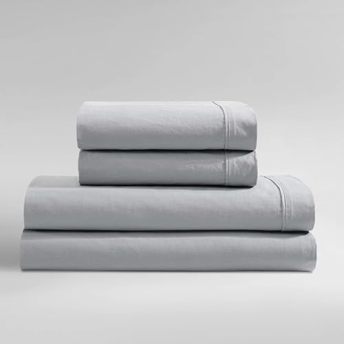 Calvin Klein - Queen Bed Sheets, Relaxed Garment Washed Cotton Percale Bedding Set with Matching Pillowcases, Deep Pockets, Oeko-TEX Certified (Washed Percale Steel Blue, Queen)