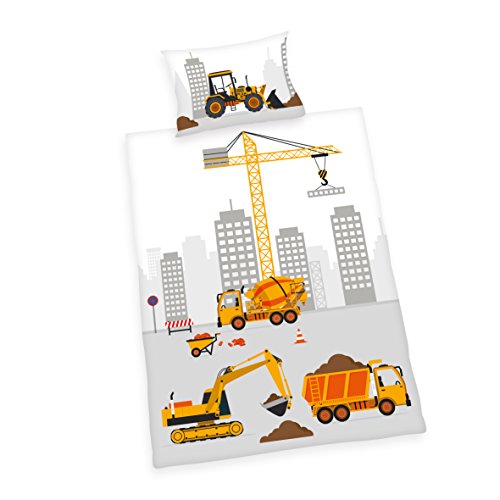 Herding BABY BEST Toddler Bedding Set, Reversible Motif Jana Construction Site, Duvet Cover 100 x 135 cm, Pillow Case 40 x 60 cm, Cotton/Renforcé