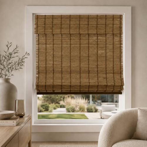 "CHICOLOGY Blinds, Roman Home Bamboo Patio, Blinds & Shades, Window Shade, 35"" W X 64"" H, Elk"