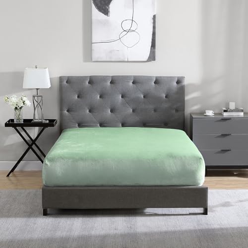 "Cathay Home Full Flannel-Plush Fur Fitted Sheet - Ultra Soft & Thick Plush Fur - All Season Cozy Warmth - 12"" Deep Pocket Fitted Sheet Only (Full, Sage)"
