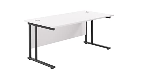 Office Hippo Heavy Duty Rectangular Cantilever Office Desk, Home Office Desk, Office Table, Integrated Cable Ports, PC Desk For Office or Home, 5 Yr Wty - Black Frame/White Top, 160cm x 80cm
