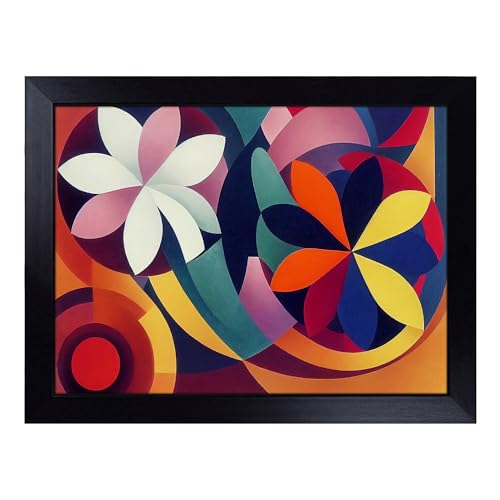 Lap Tray with Bean Bag Cushion, Masterful Abstract Flowers - Handmade in the UK, Raised Wooden Edge, Padded Cushion, Heat-Resistant Wipe-Clean Surface, for Meals, Laptops and Crafts