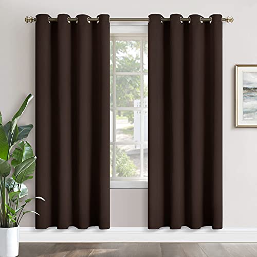YoungsTex Blackout Curtains 80 Inches Length - Thermal Insulated with Grommet Short Room Darkening Window Drapes for Living Room Bedroom, 2 Panels, Brown, 52 x 80 Inch