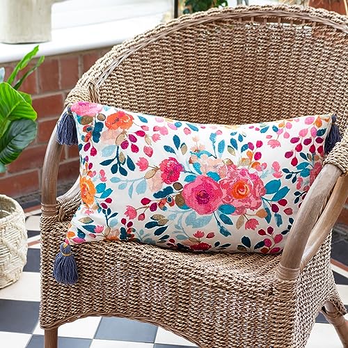 furn. Wylder Posies Floral Cotton Tasselled Feather Rich Filled Cushion