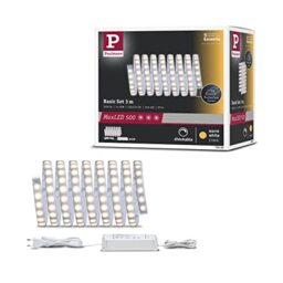 Paulmann 70666 MaxLED 500 LED Strip Basic Set 3 m LED Strip 2,700 K Warm White Lighting Strip Coated Light Strip 20W 1650 lm 230/24 V 36 VA