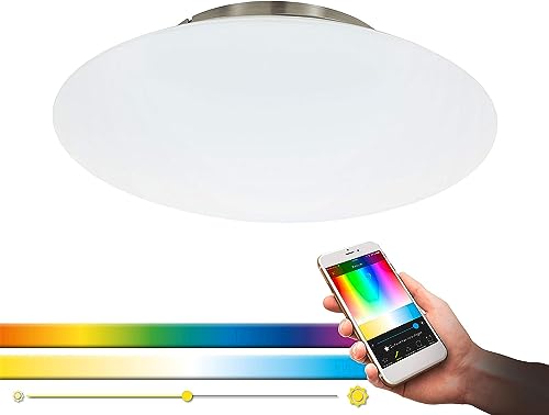 Eglo Connect LED Ceiling lamp Frattina-C, dimmable, Steel and Plastic in Matte Nickel, White, Colour Temperature Change (Warm, Neutral, Cold), RGB
