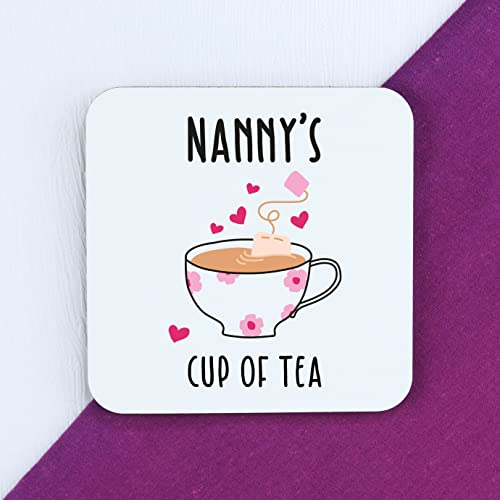 Nanny's Cup of Tea Coaster, Printed Square Drinks Mat, Mother's Day, Birthday Gifts for Nanny