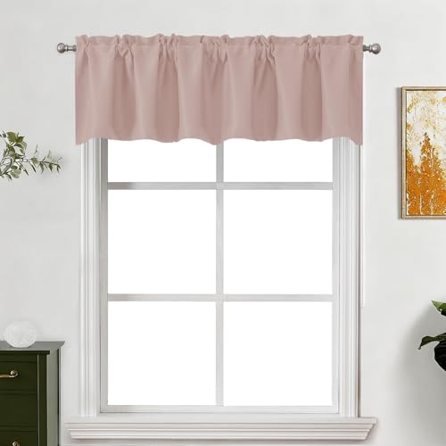 "Lecloud Blush Pink Valance for Windows 14 Inch Length, Thermal Privacy Room Darkening Curtains, Kitchen Home Decor Drapes Rods Pocket for Bathroom Cafe Basement Cabinet, 60"" W x 14"" L 1 Panel"
